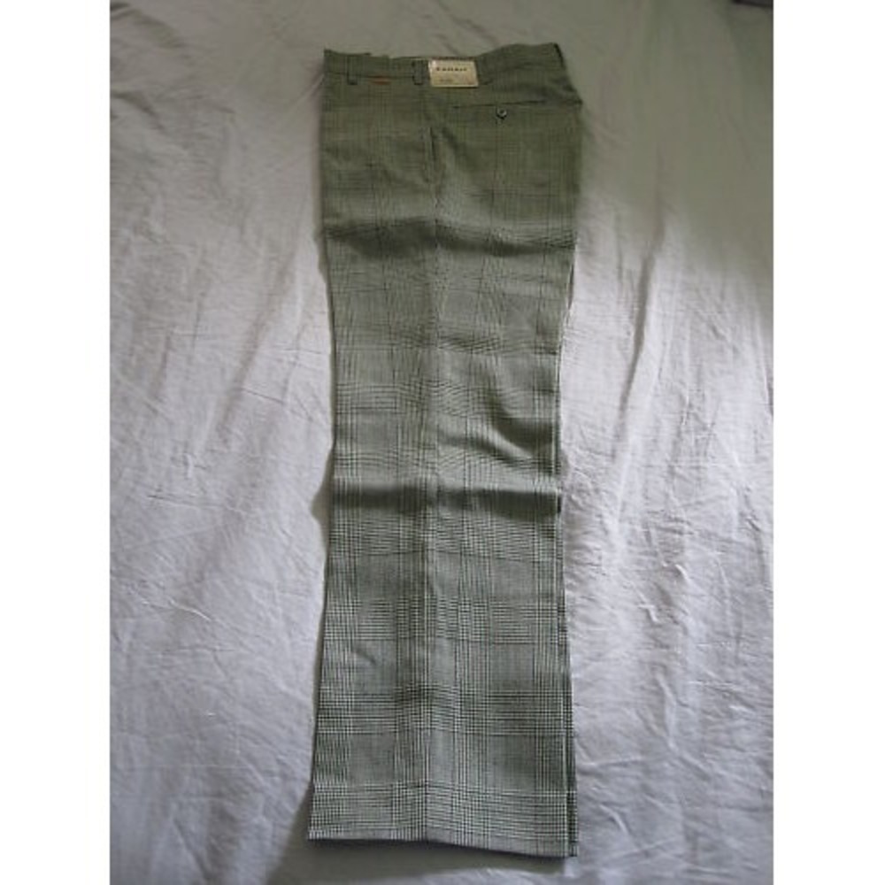 Mens 60s Original Vintage Farah Green Classic Plaid 29X28 Thin Slim Dress Pants!